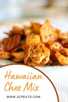 hawaiian cheesy mix on a plate with text overlay