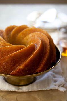 a bundt cake sitting on top of a metal pan