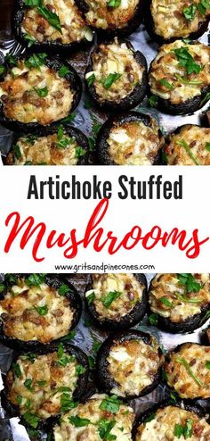 artichoke stuffed mushrooms are an easy appetizer to serve at any party