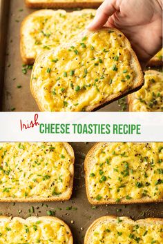 the process of making cheesy toasties is shown in this collage with images