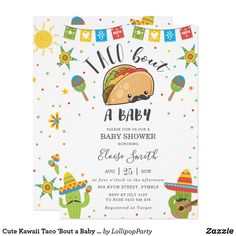 a baby shower is shown with an image of a taco and mexican decorations on it