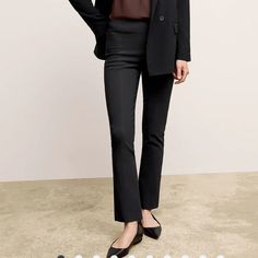 Approximately : Waist-18”; Rise-12”; Inseam -28.75”; Leg Opening-8.5” Slim Fit Full Length Pants For Work, Stretch Ankle-length Pantsuit For Formal Occasions, Black Stretch Pantsuit For Workwear, Elastane Ankle-length Pantsuit For Work, Stretch Black Pantsuit For Workwear, Ankle-length Elastane Pantsuit For Work, Fitted Ankle-length Elastane Pantsuit, Stretch Ankle-length Pantsuit For Office, Fitted Ankle-length Pantsuit