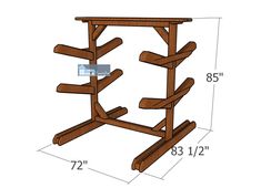 a wooden table with three shelves and measurements for the top shelf, bottom shelf and bottom shelf