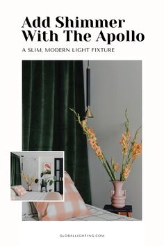 an advertisement for a modern light fixture featuring flowers in a vase and the text, add summer with the apolo