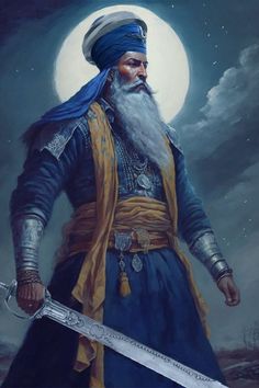 Sikh Warrior, Baba Deep Singh Ji, Guru Gobind Singh Ji, Sikh Art, Oil Painting Digital, Guru Gobind Singh, Painting Digital, Digital Download