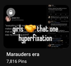 the text reads, girls that one hyper fixion maraaders era 7816 pins