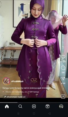 Purple Baju Kurung, Bridesmaid Muslim, Dress Songket, Fashion Bride Dresses