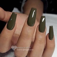 TheGlitterNail  TheGlitterNail Olive Nails, Long Coffin Nails, Green Nail, Fall Acrylic Nails, Super Nails, Coffin Nails Long, Dark Olive Green, Coffin Nails Designs