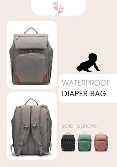 the waterproof diaper bag is available in three different colors