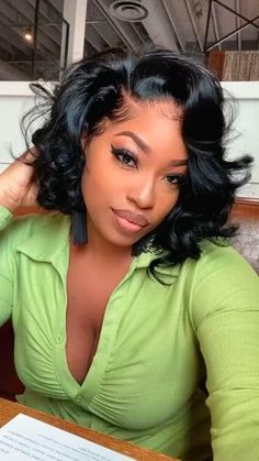 Wavy Bob Wig, Black Hair Updo Hairstyles, Goddess Braids Hairstyles, Wavy Bob, Curly Bob Wigs, Loose Waves Hair, Glueless Wigs, Lace Front Wigs Human Hair