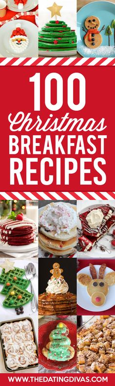 the top 100 breakfast recipes for christmas and new year's eve, with text overlay