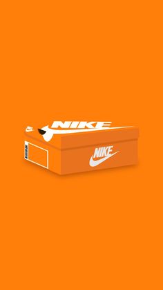 an orange box with the nike logo on it's side, against a bright orange background