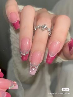 aesthetic nails girl couple matching cute adorable pretty stylish natural viral pink baby pink light rhinestones glitter Paznokcie Hello Kitty, Classy Acrylic Nails, Really Cute Nails, Soft Nails, Jelly Nails, Kawaii Nails, Pink Acrylic Nails, Gel Nail Designs, Pretty Acrylic Nails