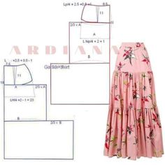 the skirt pattern is shown with measurements for it