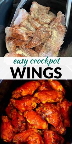 chicken wings in an air fryer and the words easy crockpot wings