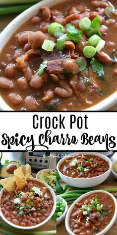 the crock pot spicy charro beans recipe is ready to be eaten and served