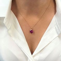 Beautiful And Dainty, This Rhodolite And Diamond Pendant Necklace Is Crafted In Fine 18k Yellow Gold. It Features A Square Shaped Rhodolite In Two Prong Setting With A Round Bezel Set Diamond On The Top. Chain Length: 16 Inches. Total Weight: 4.6 Gms. Comes With A Presentable Gift Box. Id: 019575 Yellow Gold Ruby Gemstones With Accents, Luxury Ruby Necklace In Yellow Gold, Luxury Yellow Gold Ruby Necklace, Luxury Faceted Yellow Gold Necklace, Luxury Yellow Gold Faceted Necklace, Elegant Ruby Gemstone Necklace, Elegant Gold Briolette Emerald Necklace, Elegant Ruby Briolette Necklace, Elegant Yellow Gold Ruby Necklace