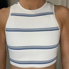 Aritzia Stripped Crop Tank Top (Tags Still Attached) Size Small Summer Striped Ribbed Tops, Striped Ribbed Cropped Tops, White Vertical Stripes Top For Beach, White Vertical Stripes Top For Vacation, Striped Stretch Tops For Beach, Striped Stretch Tops For The Beach, Fitted Striped Ribbed Crop Top, White Horizontal Stripe Summer Top, Striped Crop Top For Beach