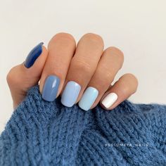 Short Blue Manicure, Short Nail Designs Blue Simple, Three Color Nail Combinations, Blue Shellac Nails Designs, Shellac Nails Blue Design, Blue Nail Colors, Fall Blue Nails 2024, Trendy Blue Nails, Futuristic Nails