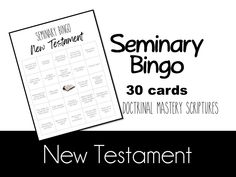 an image of a new testament card with the words, seminary bingo 30 cards