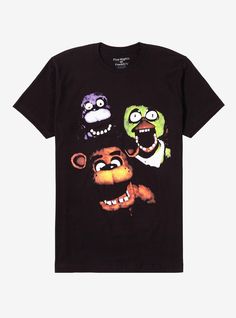 New FNAF tee? We're screaming. Survive the night with this Five Nights at Freddy's tee on  featuring portraits of Freddy  Chica and Bonnie with mouths wide open.100% cottonWash cold; dry lowImportedListed in men'sunisex sizes Chica And Bonnie, Fnaf Clothes, Hot Topic Shirts, Bedroom Book, Alt Clothes, Scene Outfits, Tall Hoodies, Mia 3