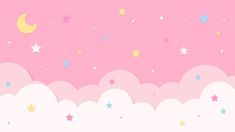 a pink background with stars and clouds