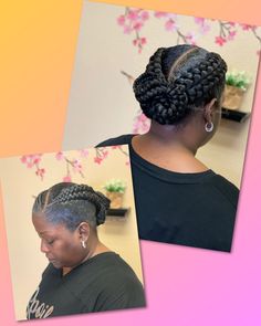 Soft, elegant braided low bun with a neat and pretty wrapped bun Braids Into Low Bun, Feed In Braids Into Low Bun, Braided Low Bun, Feed In Braids, 2 Braids, Elegant Bun, Cute Braided Hairstyles, Stitch Braids, Feed In Braid