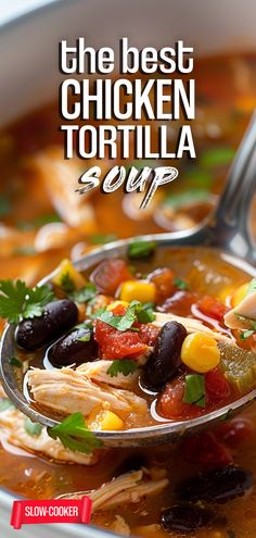 Slow Cooker Chicken Tortilla Soup – Chasety Crockpot Chicken Tortilla Soup Recipes, Crock Pot Chicken Tortilla Soup, Crockpot Chicken Tortilla Soup, Slow Cooker Tortilla Soup, Meals To Make With Chicken, Tortilla Chicken, Best Chicken Tortilla Soup, Chicken Tortilla Soup Crock Pot, Chicken Beans