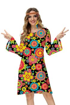 PRICES MAY VARY. 🌈 Hippie Costume Dress Material - Made of 95% Polyester and 5% Spandex, this dress is comfortable and lightweight, crafted from soft, stretchy fabric suitable for various occasions. Dress ONLY, other accessories not included. 🌻 70s Dress Features - This hippie costume features a classic v-neck design with bell sleeves and a flared dresses. It boasts an eye-catching retro floral print, making everything better with this cute and vintage groovy costume dress. 💕 Disco Outfits Oc 70s Fashion Women, Fall Fashion Skirts, Outfits 70s, Women Costumes, 70s Outfits, Hippie Costume, 1970s Dresses, Disco Outfit, Original Fashion