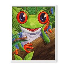 a painting of a frog on a branch