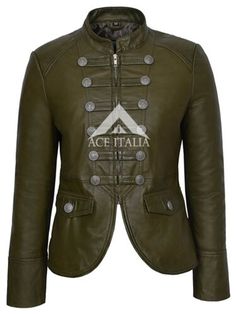 Top Rated 'VICTORY' Ladies Olive Military Parade Style Soft Real Nappa Leather Jacket 8976, Womens Coats Jackets Style Leather Jacket, Womens Coats, Military Style, Tag Sale, Women's Coats & Jackets, Military Fashion, Nappa Leather, Lambskin Leather, Natural Leather