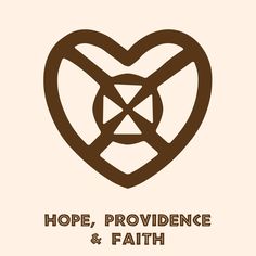 a heart with the words hope, providence and faith written in brown on a beige background