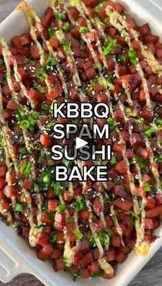 a bowl filled with kebo spam sushi bake