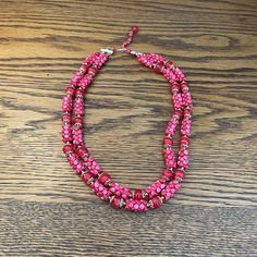 double strand beaded necklace mid century  fuschia pink hook clasp vintage beaded necklace Carmel Brown, Wooden Purse, Fuschia Pink, Vintage Beads Necklace, Vintage Beads, Vintage Wicker, Hook Clasp, West Germany, Chain Styles