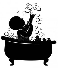 a silhouette of a baby in a bathtub playing with bubbles