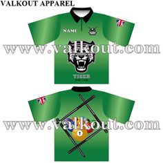 the front and back of a green soccer jersey with an image of a tiger on it