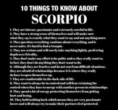 the ten things to know about scorpio on a black background with white text