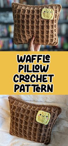 two crocheted pillows with faces on them and the words waffle pillow crochet pattern