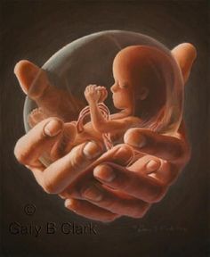 a painting of a person holding a baby in their hands, with the image of an infant being held up to it's head