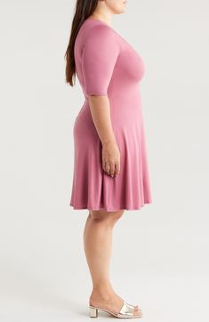 This easy-as-a-tee dress is cut with a scoop neckline from a comfy satiny jersey that adds an overall softness to the style. 41" length Slips on over head Scoop neck Elbow-length sleeves Unlined 92% polyester, 8% spandex Machine wash, tumble dry Imported Casual Pink Scoop Neck Dress, Pink Stretch Scoop Neck Dress, Elbow Length Sleeve, Nordstrom Store, Tee Dress, Nordstrom Dresses, Jersey Dress, Scoop Neckline, Scoop Neck