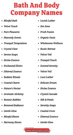 Are you starting a business that sells bath and body products but having trouble finding the right name? Don’t worry! I’m here to help. With four years of experience in naming businesses like yours, I’ve learned a thing or two. In this article, I’ll suggest some attractive bath and body business names that could be perfect for your bath and body business.  Picking the right name for your business is super important. It’s the first thing people notice, and it can really make your business stand out. I’ll suggest names that fit your brand and appeal to your customers, whether you’re going for a fancy feel or a more natural vibe. Bath And Body Business Names, Body Butter Business Name Ideas, Handmade Soap Brand Name Ideas, Creating A Business Name, Candles Names Ideas, Soap Business Names Ideas, Soap Brand Name Ideas, Bath And Body Business