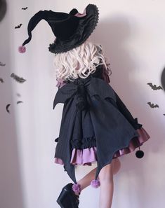 The Witch and Her Black Cat Gothic Lolita JSK, Blouse and Witch Hat Black Cat Witch, Magical Girl Outfit, Vestidos Anime, Punk Style Outfits, Witch Dress, Doll Costume, Handkerchief Hem, Fashion Design Sketches, The Witch