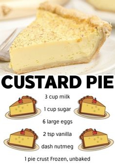 there is a piece of custard pie on the plate with instructions to make it