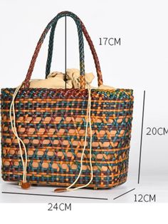 Casual style. Lightweight. Straw. Raffia natural fiber. Lined. Drawstring. Metal bottom accesories. Measurements are 24 cms. Length (9.44” inches) x 20cms height (7.87” inches) x 12 cms width (5" inches) Color may be lighter or darker depending of the device it is displayed. Spring Brown Handwoven Shoulder Bag, Casual Jute Straw Handheld Bag, Spring Handwoven Brown Shoulder Bag, Casual Handheld Jute Straw Bag, Rectangular Open Weave Bucket Bag, Casual Basket-shaped Woven Leather Bag, Casual Handwoven Brown Straw Bag, Casual Brown Natural Fiber Bucket Bag, Summer Woven Leather Square Bag