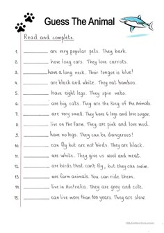 an animal worksheet with the words guess the animal on it's back