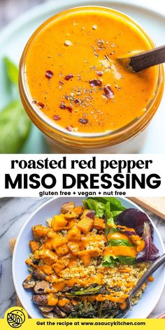 roasted red pepper miso dressing recipe in a bowl