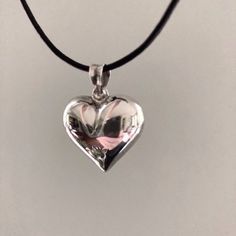 Nwt Never Worn, Perfect For Gift Giving! Lovely Sterling Silver Puffy Heart Necklace With Black Leather Cord And Delicate Sterling Silver Clasp. Silver Heart Necklace With Heart Detail, Handmade Silver Double Heart Necklace, Handmade Silver Heart Necklace, Handmade Silver Heart Necklace For Valentine's Day, Silver Heart Necklace With Heart Beads, Adjustable Silver Heart Cut Necklace, Handmade Silver Heart-cut Necklace, Handmade Silver Heart Cut Necklace, Handmade Silver Necklace With Heart Cut