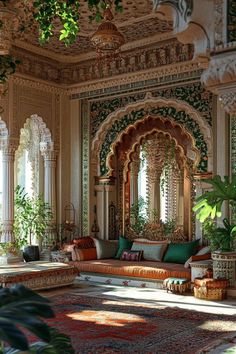 Traditional Designs Pattern, Indian Aesthetic House Interior, South Asian Furniture, Geometric Room Design, Indian Decor Aesthetic, Indian Setting In Living Room, Palace Aesthetic Interior, Indian Aesthetic House, Indian Modern Interior