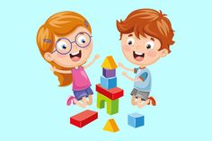 two children playing with blocks and toys