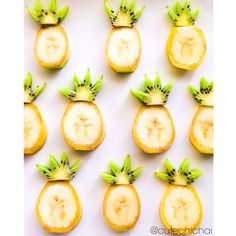 several pieces of fruit are arranged in the shape of pineapples